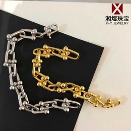 Hot Picking TFF Bracelet S925 silver plated 18K white gold men and women couples luxury thick chain fashion versatile Bracelet