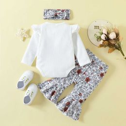 Clothing Sets 0-24M Newborn Girls Floral Clothes Outfits Ruffles Sleeve Flare Pants Headband 3Pcs Spring Fall Baby Girls Clothing Set