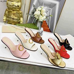 Slippers top quality Casual Shoes Blondie slide sandal women designer high heels 100 real leather pump gold wedding party shoe lady sexy Formal highheele J230520