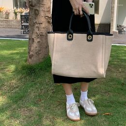 Evening Bags Korean Ins Thick Cloth Handbag For Women Female Large Shoulder Tote Bag Lady Canvas Shopper Briefcase Fashion Beige Eco Purse