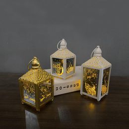 Decorative Figurines Objects & LED Iron Wind Lamp EID Ramadan Lantern Home Decoration White Craft OrnamentDecorative