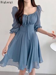 Dresses Puff Sleeve Chiffon Dress Women Summer Sexy Mini Ruffle Ladies Dresses Korean Style Square Collar Summer Woman Dress Vestidos