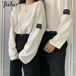 Women's T-Shirt Jielur Korean Style Fashion Long Sleeve T-shirt Women Harajuku BF T-shirts Spring Loose Couple Tees White Top Hipster ClothingL230519