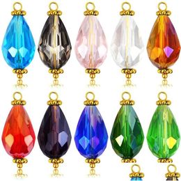 Pendant Necklaces 50Pcs Oval Teardrop Crystal Bead Colorf Faceted Glass Dangle Pendants With Golden Cap For Earring Necklace Jewellery Dh9Ay
