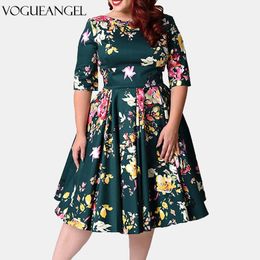 Plus size Dresses Retro Large Size 7XL 8XL 9XL Women Dress Vintage Zipper Floral Print Tunic Big Swing Dress Plus Size Dresses For Women 4XL 5XL 230519