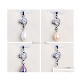 Pendant Necklaces High Quality 79Mm Pretty Natural 4 Color Freshwater Pearl And Zircon Fashion Wj177Pendant Drop Delivery Jewelry Pen Dhp9M