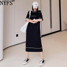 Dresses NYFS 2023 Summer Korea New Woman Dress Vestidos Robe Elbise Loose Cotton Large Size Topstitch Decoration Long Dresses