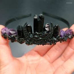 Hair Clips Black Moon Crystal Obsidian Crown Band Natural Stone Electroplated Headwear Accessories Women Jewelry Luxuriou