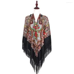 Scarves 160 160cm Women Big Size Russian Square Scarf Luxury Floral Print Fringed Ukraine Babushka Head Wraps Travel Shawl