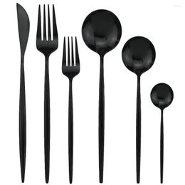 Flatware Sets Dinnerware 304 Kitchen Tableware Spoon Set Mirror Stainless Black Silverware Cutlery Fork 36pcs Steel Knife