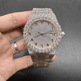 Iced Diamond Watch masculino 2Tone Rose Gold Case Algarismos arábicos Relógios Biger Diamond Bezel 8215 Movimento Automático Brilhante Bom Frete Grátis