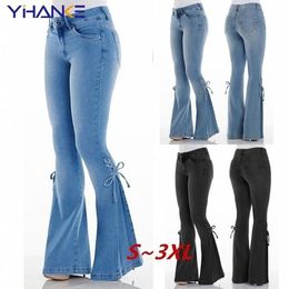 Pants Women Fashion Retro Style Bell Bottom Skinny Jeans Vintage Low Waist Elastic Flare Jeans Female Wide Leg Denim Pants Plus Size