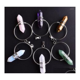 Pendant Necklaces Natural Stone Healing Pointed Hexagonal Column Circle Winding Wire Crystal Women Yoga Jewellery 6Pcs Drop Delivery Pe Dhtjs