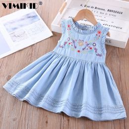 Girl's Dresses Girl Denim Dress Fashion Kids' Embroidered Sleeveless Vest Dress For Little Girls Dresses Boutique Outfits 2-7 Years Old 230519