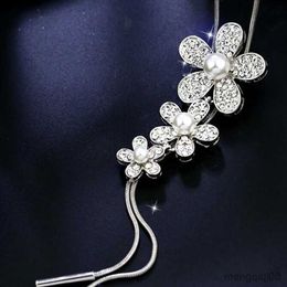 Sweet Flowers Pendant Long Necklace for Women Silver Colour Pearl Long Chain On The Neck Jewellery