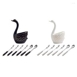 Dinnerware Sets Ceramic Swan Fork Spoon Stand Holder Fruit Forks Kitchen Set Cutlery Cake Dessert Tableware Durable DXAF