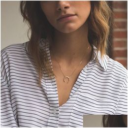 Pendant Necklaces Visunion 316L Stainless Steel Necklace Moon Horn Crescent Choker Minimalist Rose Gold Sier Colour Chain Charm Drop Dhpbr