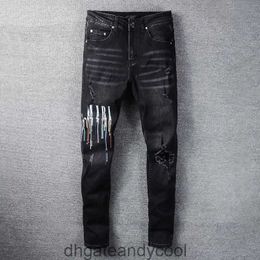 Tear Man Denim Washed amirres AW23 New Jeans Patch Designer Pants Jeans Black Slim Fit Elastic Leggings amr Fashion Men MMRK
