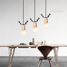 Pendant Lamps Nordic Led Lamp Antler Hanging Light Loft Fixtures Modern Home Living Room Kitchen Bedroom Decor Wooden Luxurious