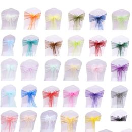 Sashes 50Pcslot Chair Decoration Organza Knot Bands Bows For Party Banquet Event Decors Drop Delivery Home Garden Textiles Er Dhnib