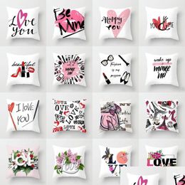 Pillow Case Happy Valentines Day Pillowcase Love Make Up Letter Print Er Couple Home Sofa Throw 45X45Cm Drop Delivery Garden Textile Dh4Mh