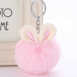 Keychains Fluffy Keychain Rabbit Fur Ball Pendant Key Chain for Women Bag Charms Pendant Keyring Girls JewelryGift