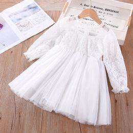 Girl's Dresses Toddler Girl Outfits White Lace Dress Princess Long-sleeved Mesh Gown Puffy Dress Children's Clothing For Baby Girls 230519