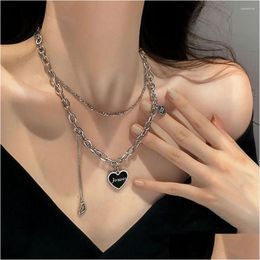 Pendant Necklaces Ins Doubel Layer Necklace For Women Letter Heart Titanium Steel Hippie Choker Neck Party Jewelry Girls Gift Drop D Dhn8O