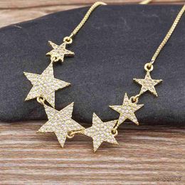 New Fashion Sparkle Star Shape Pendant Necklace Copper Zircon Elegant Women's Lucky Jewellery Party Birthday Exquisite Gift