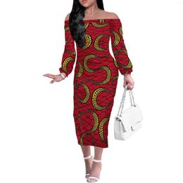 Casual Dresses Design Vintage African Styles Printed Long Sleeve Knee Length Womens Spandex Dress Clothing