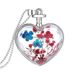 Pendant Necklaces 1Pc Creative Pressed Flower Necklace Heart Shape Charm Beaded Chain Sweater Jewellery Accessories Drop Delivery Penda Dhcwp