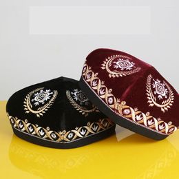 Berets Xinjiang Hat Male Uygur Flower Dance Adult Folding Embroidered Four-Corner Headdress