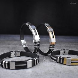 Charm Bracelets Fashion Men Stainless Steel Rubber Wire Silicone Cool Man Casual Bracelet Trend Male Jewelry Accessories