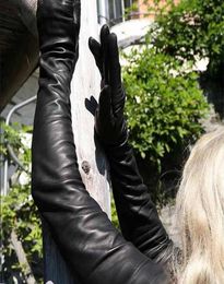 guanti da donna in vera pelle di pecora super lunga spalla lunga in pelle nera 2010209076448