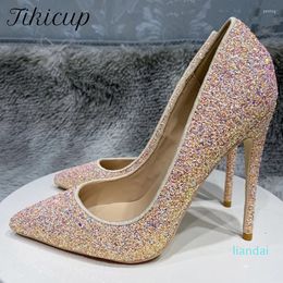 Dress Shoes Tikicup Pink Glitter Sequins Women Pointy Toe High Heel For Party Sexy Ladies Slip On Stiletto Pumps Plus Size 33-45