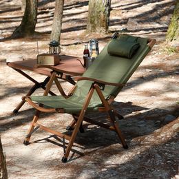 Camp Furniture Lazy Outdoor Folding Chair Portable Beach Lunch Break Leisure With Headrest Adjustable Garden Solid Wood Lounge Chai
