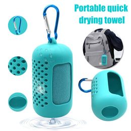 Portable Fast Dry Sports Towel with Silicone Case Anti-lost Carabiner Microfiber Gym Cycling Beach Sports Cooling Towel