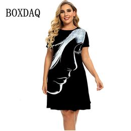 Plus size Dresses Face Painting Print Women Short Sleeve Loose Dress Summer Oversized A-Line Mini Casual Ladies Size Clothing 230518