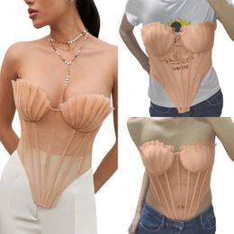 Women's Tanks Sleeveless Off Shoulder Bustier Top For Women Strapless Backless Lacing Pleated Irregular Ladies Corset Crop Tops Club Party