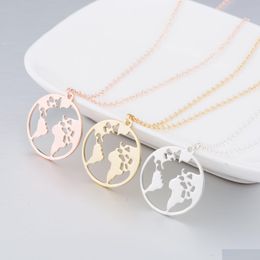 Pendant Necklaces New Heart World Map Necklace Stainless Steel Jewellery For Women Men Gold Chains Sier Rose Globe Travel Gift Dhgarden Dheo0