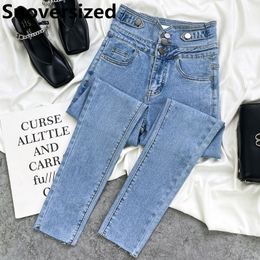 Women's Jeans Women's Super High Waist Ankle-length 90cm Pencil Jeans Fashion Streetwear Multiple Buckles Pants Slim Stretch Skinny Vaqueros 230519