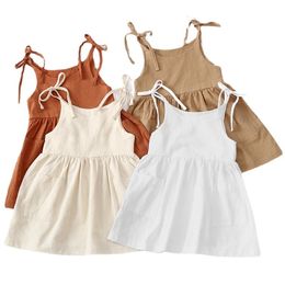 Girls Dresses Summer Toddler Girl Dress Sleeveless Cotton Kids Beach with Pocket Solid Slip for Fashion Clothing 230518