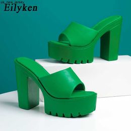 Slippers Eilyken Summer Fashion Women's Slippers Banquet Nightclub Platform Chunky Heels Slide Mule Shoes Green White Sandals J230519