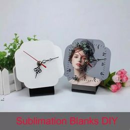 طاولة الساعات تسامي نقل الحرارة الطباعة MDF إطار الصورة الخشبية النمط القابل للطباعة مع ساعة DIY Woodblock Print Gift Fy5479