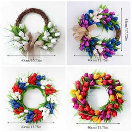 Koko Flower Artificial Spring Tulip Wreath Wedding Decoration Wall Hanging Christmas Easter Garland Front Door Decorations Home G230518