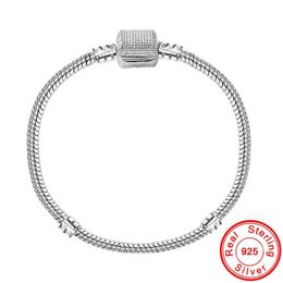 Handmade 925 Sterling Silver Basic Snake Chain Fit Bracelet DIY Charms Beads Bracelets & Bangles for women Men Original Jewellery