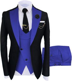 Men's Suits Blazers Mens Suit 3 Pieces Formal Fashion Solid Flat Colour Tuxedos Jacket Wedding Groom Navy BurgundyBlazerVestPants 230519