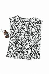 crew Neck Leopard Print T-shirt with Pocket 2023 Hot New S7Hv#