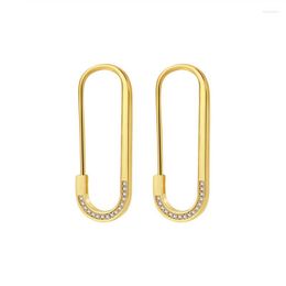 Hoop Earrings Gold Colour Safety Pin For Women Dainty Hypoallergenic Cubic Zirconia Paper Clip Drop Dangle Jewellery Gift