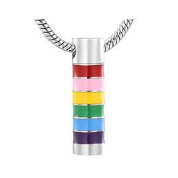 Pendant Necklaces Stainless Steel Memorial Necklace For Men/Women Rainbow Cylinder Tube Cremation Jewellery Ashes Holder Urns Drop Del Dhogf